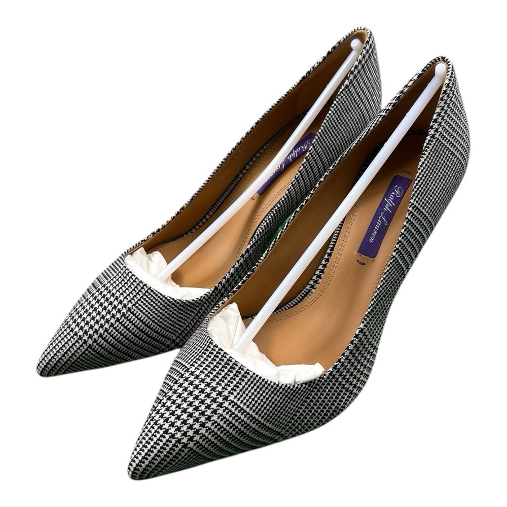 Ralph Lauren Purple Label Wool Glen Plaid Pumps Gray Heels 38B EU 7.5 US NIB